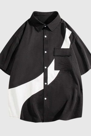 Style Core Aesthetics, New Style Trends Abstract Contrast Panel Shirt