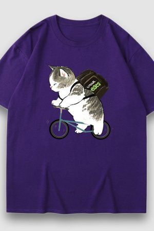 Style Core Aesthetics, New Style Trends Adorable Cat Cartoon Print Tee