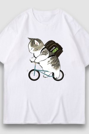 Style Core Aesthetics, New Style Trends Adorable Cat Cartoon Print Tee