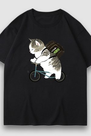 Style Core Aesthetics, New Style Trends Adorable Cat Cartoon Print Tee