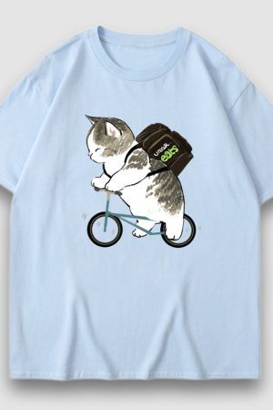 Style Core Aesthetics, New Style Trends Adorable Cat Cartoon Print Tee