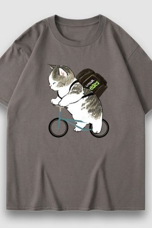 Style Core Aesthetics, New Style Trends Adorable Cat Cartoon Print Tee