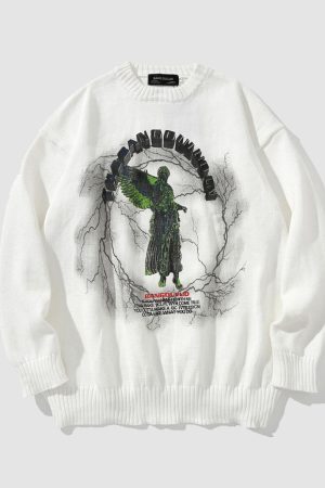 Style Core Aesthetics, New Style Trends Angel Lightning Print Sweaters