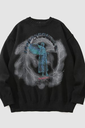 Style Core Aesthetics, New Style Trends Angel Lightning Print Sweaters