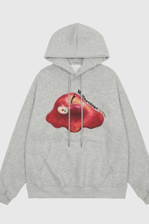 Style Core Aesthetics, New Style Trends Apple Vintage Print Fleece Hoodie