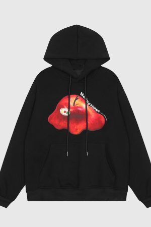 Style Core Aesthetics, New Style Trends Apple Vintage Print Fleece Hoodie