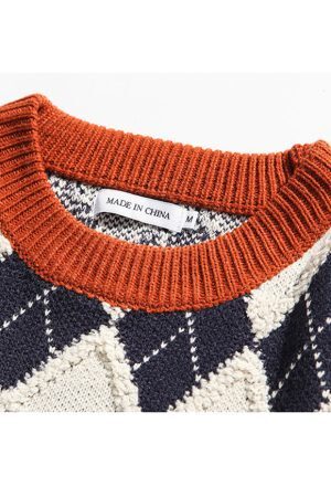 Style Core Aesthetics, New Style Trends Argyle Patchwork Printed Sweater