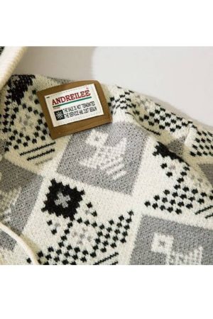 Style Core Aesthetics, New Style Trends Argyle Pattern Drawstring Hooded Sweater