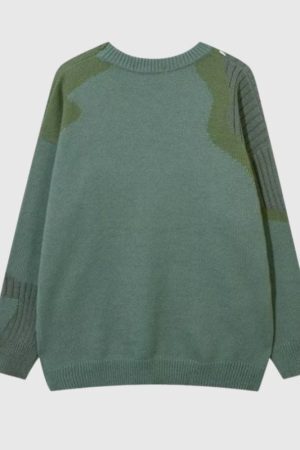 Style Core Aesthetics, New Style Trends Artistic Contrast Patchwork Knit Sweater