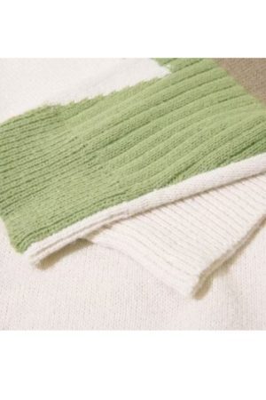 Style Core Aesthetics, New Style Trends Artistic Contrast Patchwork Knit Sweater