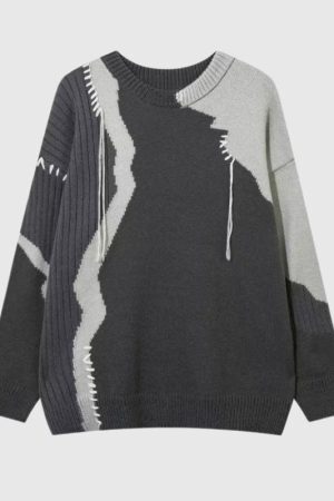 Style Core Aesthetics, New Style Trends Artistic Contrast Patchwork Knit Sweater