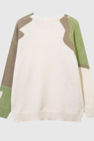 Style Core Aesthetics, New Style Trends Artistic Contrast Patchwork Knit Sweater