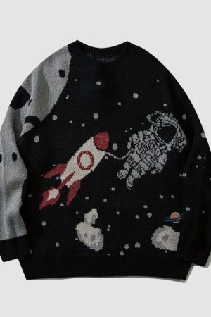 Style Core Aesthetics, New Style Trends Astronaut Pattern Knitted Sweater