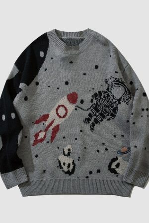 Style Core Aesthetics, New Style Trends Astronaut Pattern Knitted Sweater