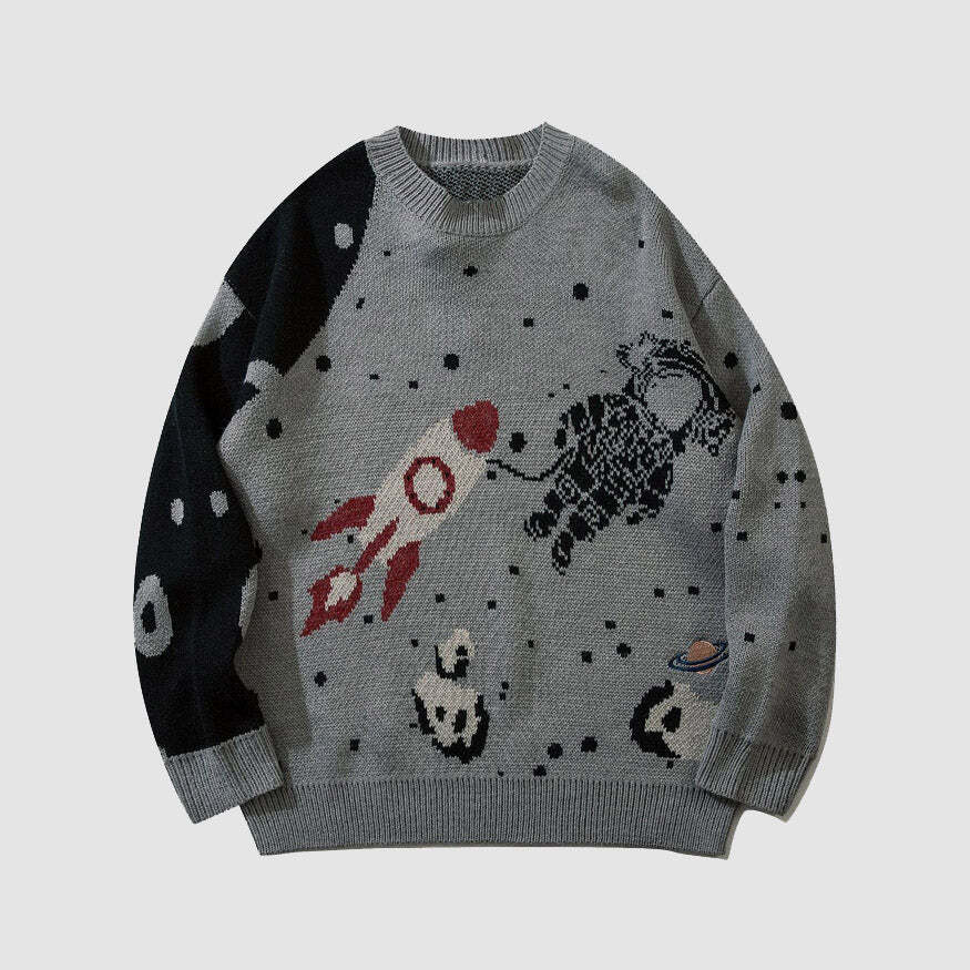 Style Core Aesthetics, New Style Trends Astronaut Pattern Knitted Sweater