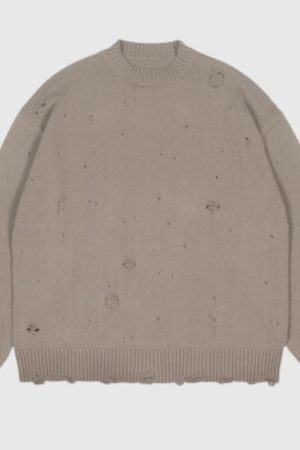 Style Core Aesthetics, New Style Trends Autumn/Winter Streetwear Distressed Knit Sweater