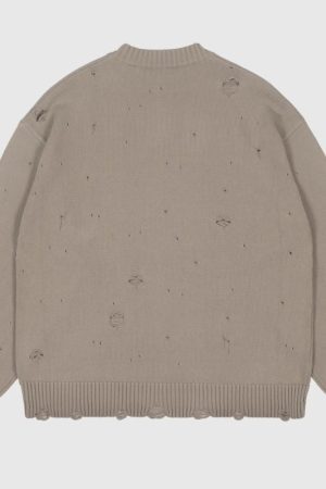 Style Core Aesthetics, New Style Trends Autumn/Winter Streetwear Distressed Knit Sweater