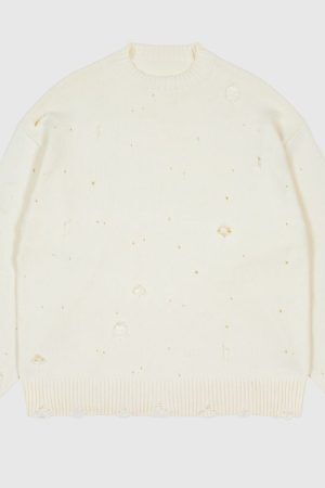 Style Core Aesthetics, New Style Trends Autumn/Winter Streetwear Distressed Knit Sweater
