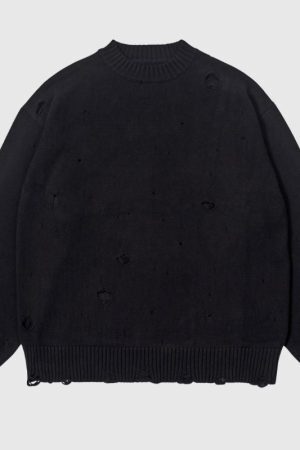 Style Core Aesthetics, New Style Trends Autumn/Winter Streetwear Distressed Knit Sweater