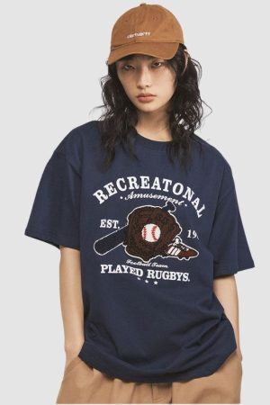 Style Core Aesthetics, New Style Trends Baseball Pattern Towel Embroidered Tee