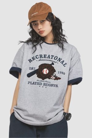 Style Core Aesthetics, New Style Trends Baseball Pattern Towel Embroidered Tee