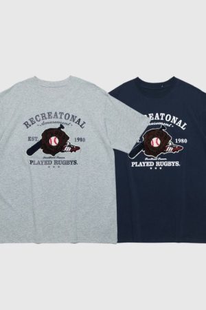 Style Core Aesthetics, New Style Trends Baseball Pattern Towel Embroidered Tee