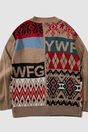 Style Core Aesthetics, New Style Trends Bear & Argyle Pattern Stitching Cardigan Sweater