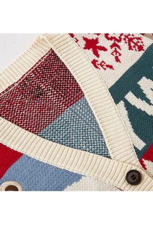 Style Core Aesthetics, New Style Trends Bear & Argyle Pattern Stitching Cardigan Sweater