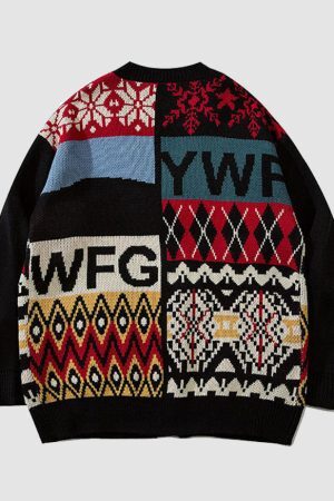 Style Core Aesthetics, New Style Trends Bear & Argyle Pattern Stitching Cardigan Sweater