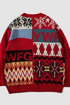 Style Core Aesthetics, New Style Trends Bear & Argyle Pattern Stitching Cardigan Sweater