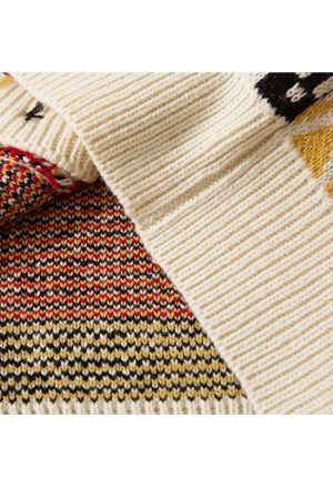 Style Core Aesthetics, New Style Trends Bear & Argyle Pattern Stitching Cardigan Sweater