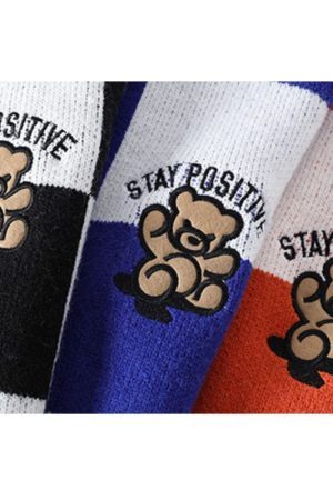 Style Core Aesthetics, New Style Trends Bear Embroidered Plaid Pullover