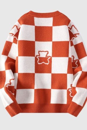 Style Core Aesthetics, New Style Trends Bear Embroidered Plaid Pullover