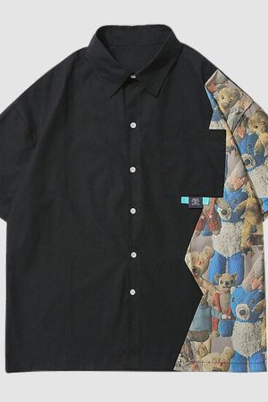 Style Core Aesthetics, New Style Trends Bear Patchwork Shirts