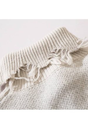 Style Core Aesthetics, New Style Trends Bear Pattern Raw Hem Turtleneck Sweater