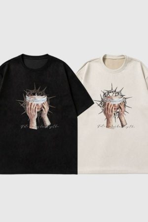 Style Core Aesthetics, New Style Trends Blindfold Pattern Printed Suede Tee