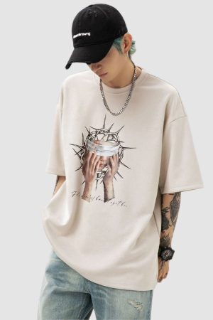 Style Core Aesthetics, New Style Trends Blindfold Pattern Printed Suede Tee
