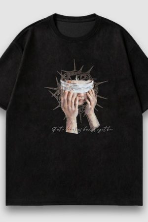 Style Core Aesthetics, New Style Trends Blindfold Pattern Printed Suede Tee