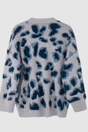 Style Core Aesthetics, New Style Trends Blue Leopard Cardigan Sweater
