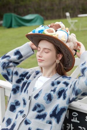 Style Core Aesthetics, New Style Trends Blue Leopard Cardigan Sweater