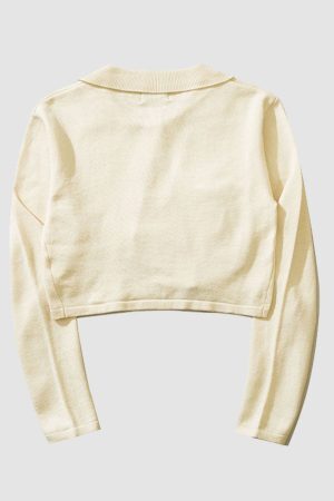 Style Core Aesthetics, New Style Trends Bow Irregular Turndown Collar Knit Crop Top