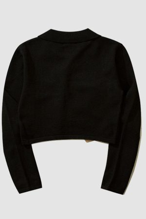 Style Core Aesthetics, New Style Trends Bow Irregular Turndown Collar Knit Crop Top