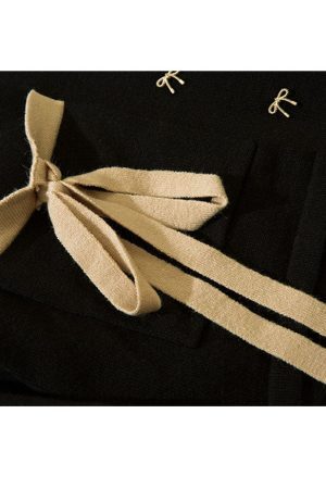 Style Core Aesthetics, New Style Trends Bow Irregular Turndown Collar Knit Crop Top