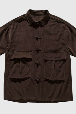 Style Core Aesthetics, New Style Trends Brown Casual Utility Shirt