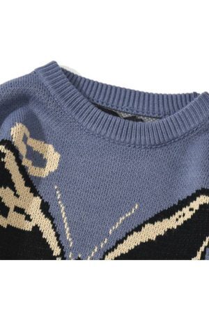 Style Core Aesthetics, New Style Trends Butterfly Graffiti Print Knit Sweater