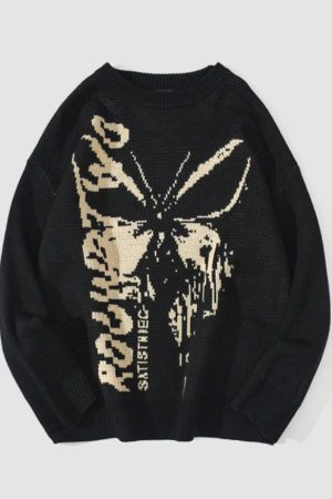 Style Core Aesthetics, New Style Trends Butterfly & Letters Graffiti Print Sweater