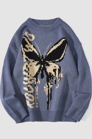 Style Core Aesthetics, New Style Trends Butterfly & Letters Graffiti Print Sweater