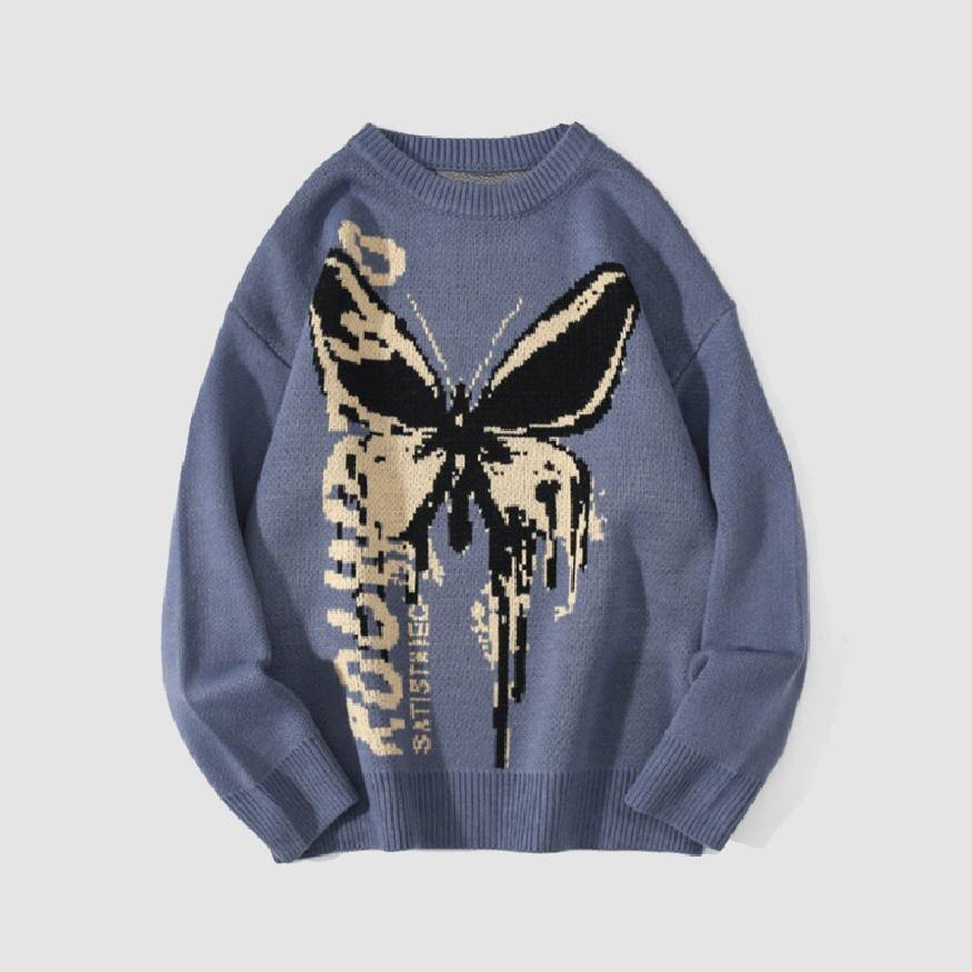 Style Core Aesthetics, New Style Trends Butterfly & Letters Graffiti Print Sweater