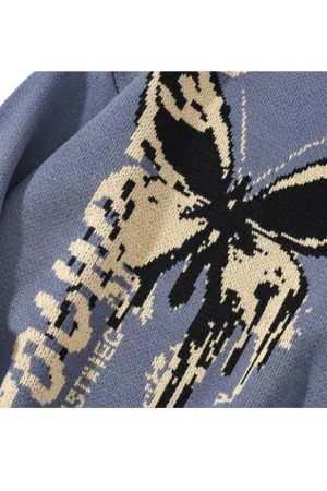 Style Core Aesthetics, New Style Trends Butterfly & Letters Graffiti Print Sweater