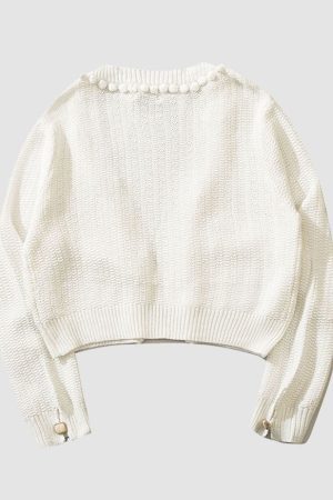 Style Core Aesthetics, New Style Trends Button Decor Pom-Pom Cropped Cardigan Sweater